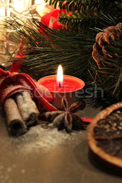 [[stock_photo]]: Belle · Noël · couronne · bougies · jouets · neige