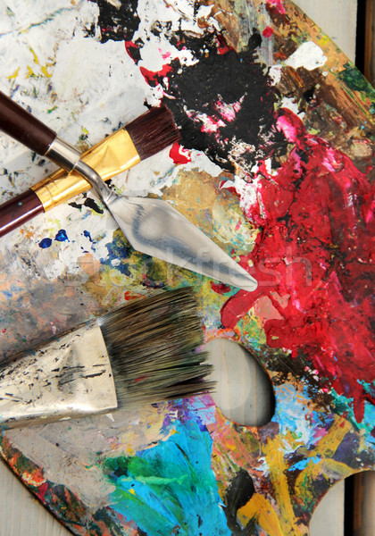 Art palette and mix of paintbrushes  Stock photo © tannjuska