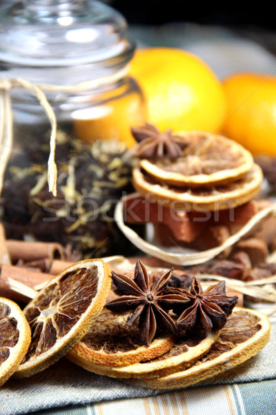 Cinnamon sticks and dry orange Stock photo © tannjuska