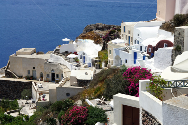 [[stock_photo]]: Santorin · faible · blanche · maisons · rues · mer