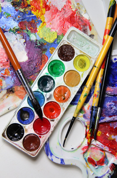 Stock photo: Art palette and watercolors