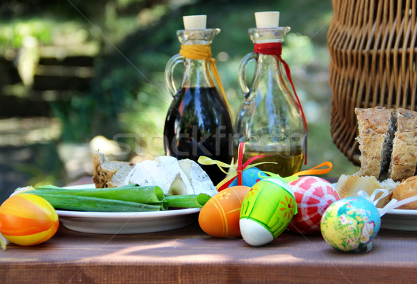 Pasqua barbeque bella uova colorate Foto d'archivio © tannjuska