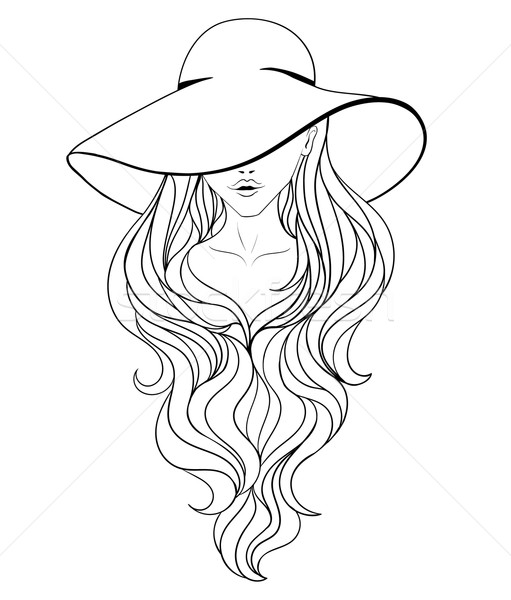 Joven vintage sombrero grande campos pelo largo Foto stock © tanya_ivanchuk