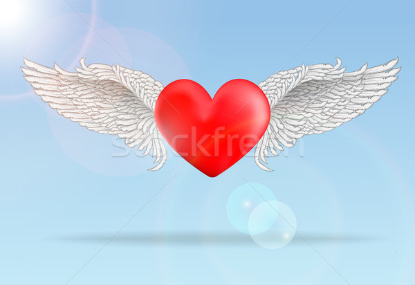 [[stock_photo]]: Rouge · coeur · ailes · réaliste · blanche · lumineuses