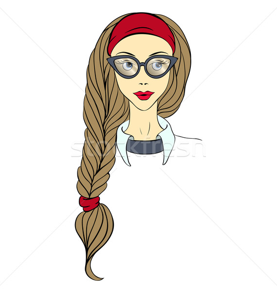 Meisje bril lang vector lang haar groot Stockfoto © tanya_ivanchuk