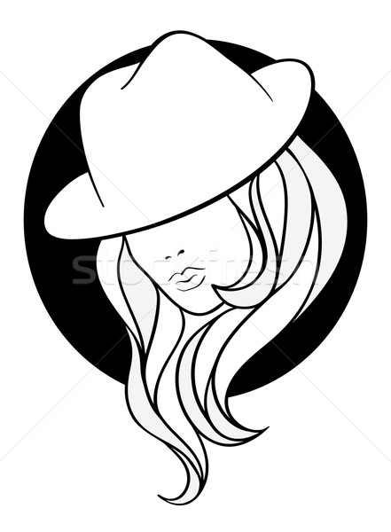 Fiatal lány klasszikus gengszter kalap vonal művészet Stock fotó © tanya_ivanchuk