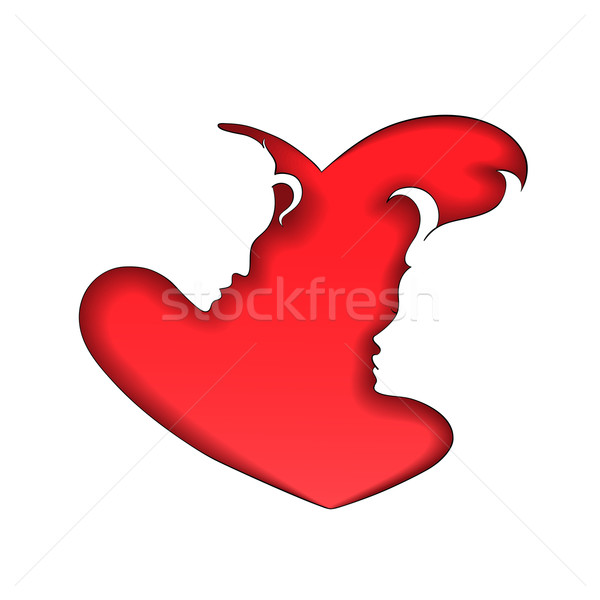 Valentijn wenskaart silhouetten liefhebbers Rood hart Stockfoto © tanya_ivanchuk