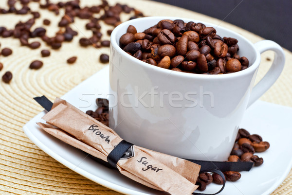 Taza de café frijoles azúcar moreno alimentos café Servicio Foto stock © tarczas