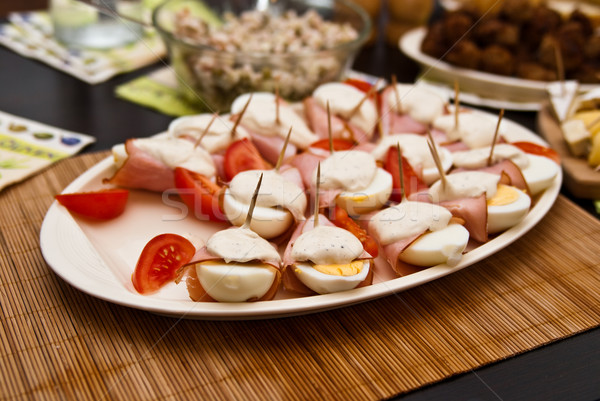 Stockfoto: Eieren · mayonaise · ham · tomaat · plaat · kip