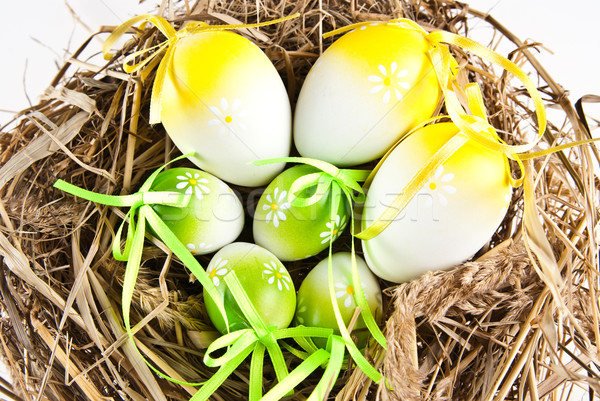 Stockfoto: Paaseieren · nest · ei · groene · witte · kaarten