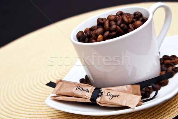 Stok fotoğraf: Kahve · fincanı · fasulye · esmer · şeker · gıda · kahve · kafe