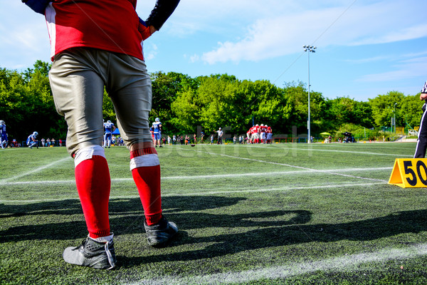 Foto stock: Americano · partido · de · fútbol · fuera · enfoque · jugadores · fondo