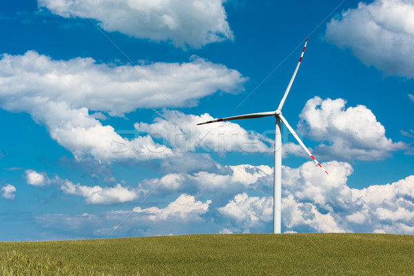 Windpark landelijk terrein bewolkt blauwe hemel hemel Stockfoto © tarczas