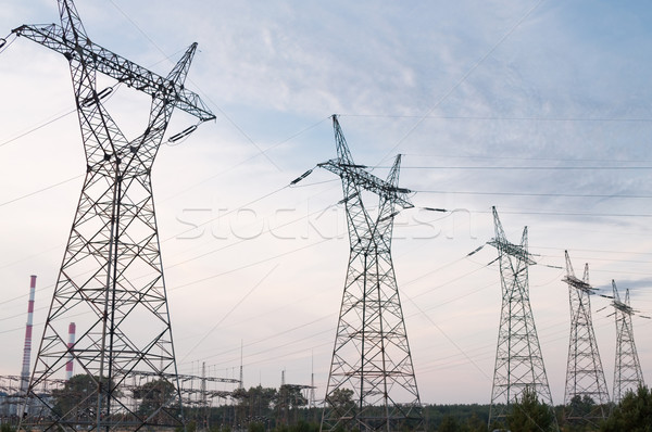 Macht lijn zonsondergang hemel technologie stedelijke Stockfoto © tarczas