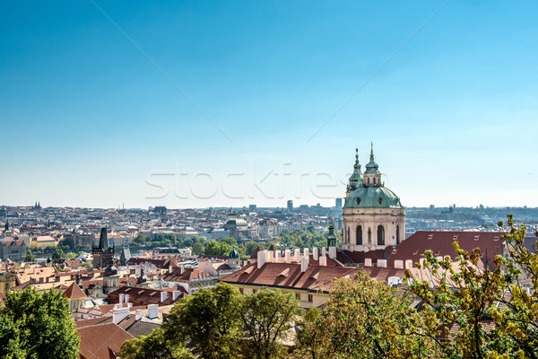 panorama of the city of Prague and St Nicholas church Stock photo © tarczas