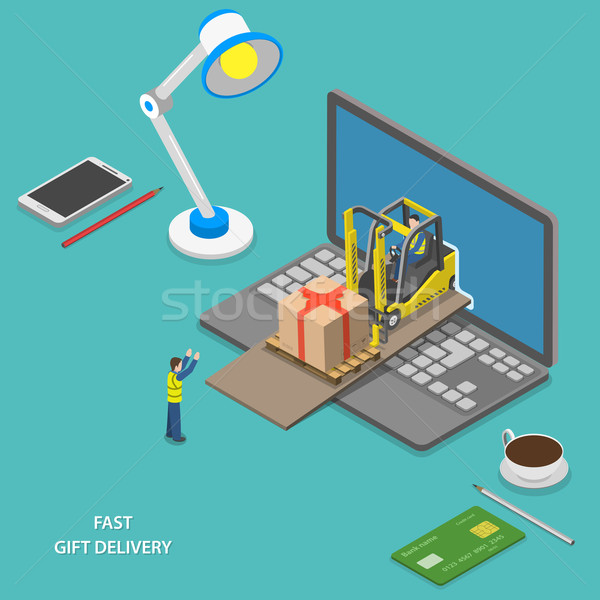 Fast gift delivery isometric vector illustration.  Stock photo © TarikVision