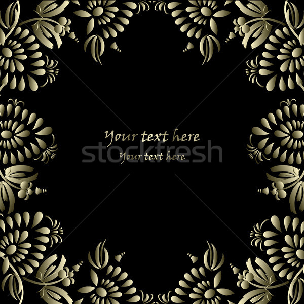 Floral abstract frame with silver flowers on black background Stock photo © TarikVision