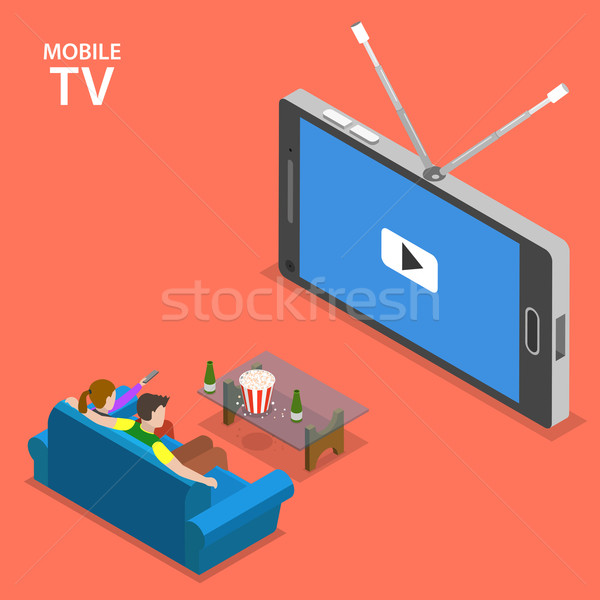 Hareketli tv izometrik erkek kız oturmak Stok fotoğraf © TarikVision