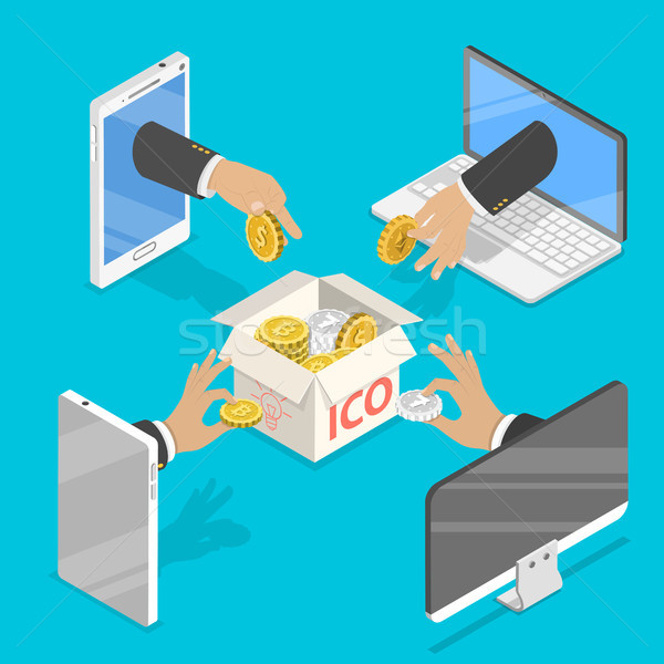 ICO flat isometric vector concept. Stock photo © TarikVision