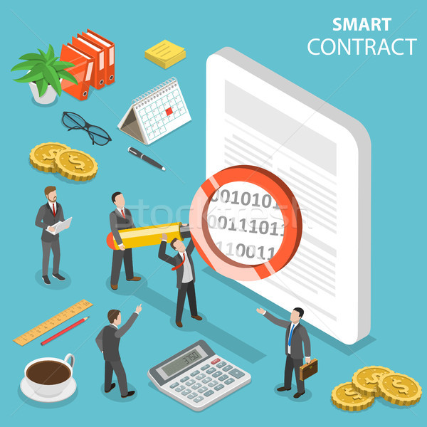 Smart contract flat isometric vector concept. Stock photo © TarikVision