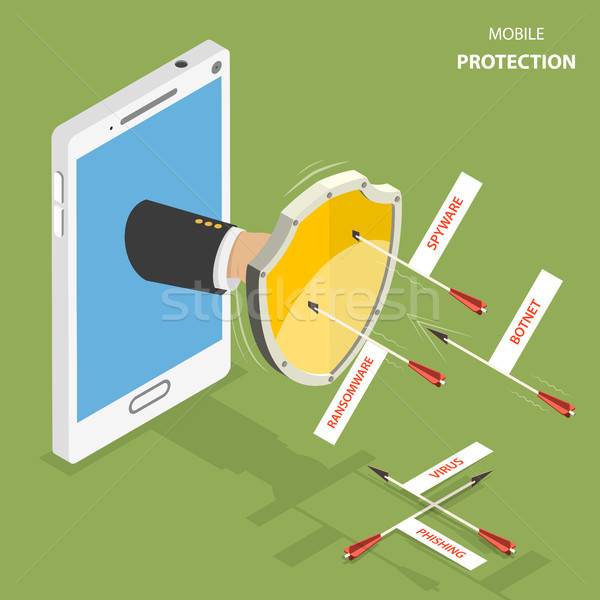 Mobile protection flat isometric vector concept. Stock photo © TarikVision