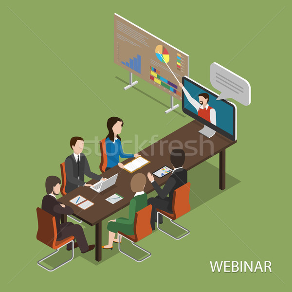 Webinaire isométrique vecteur personnes bureau table [[stock_photo]] © TarikVision