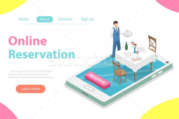 Table online reservation flat isometric vector concept. Stock photo © TarikVision