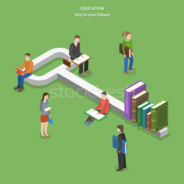 [[stock_photo]]: éducation · isométrique · vecteur · personnes · lire · livres