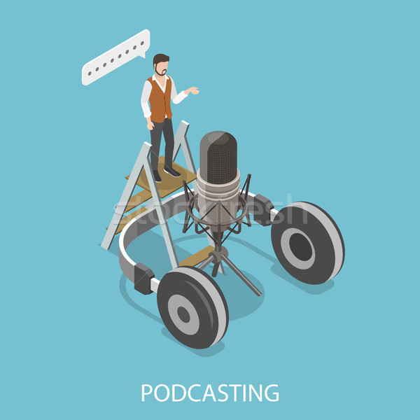Stock photo: Podcasting flat isometric vector concept.