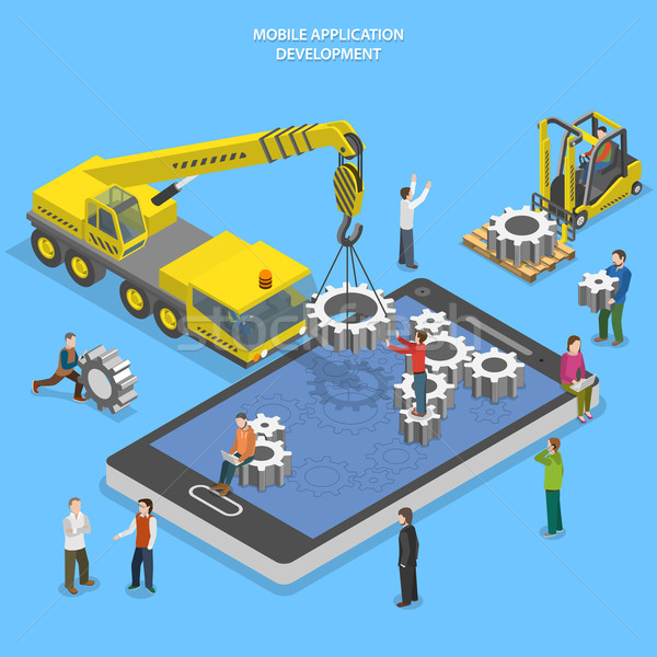 Mobile app development flat isometric vector Stock photo © TarikVision