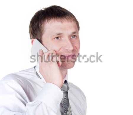 Boldog sikeres fiatal üzletember beszél mobiltelefon Stock fotó © TarikVision