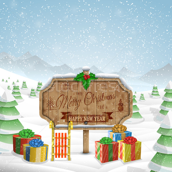 Stock photo: Christmas greeting board vector illustration. 