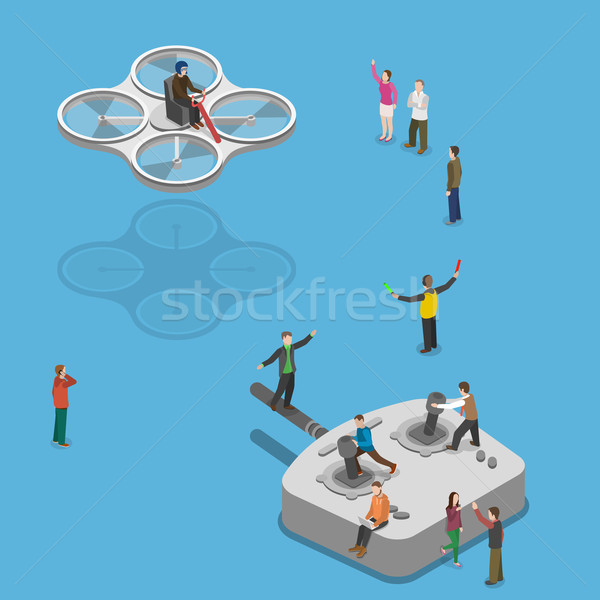 Flying quadcopter isometric flat vector concept.  Stock photo © TarikVision