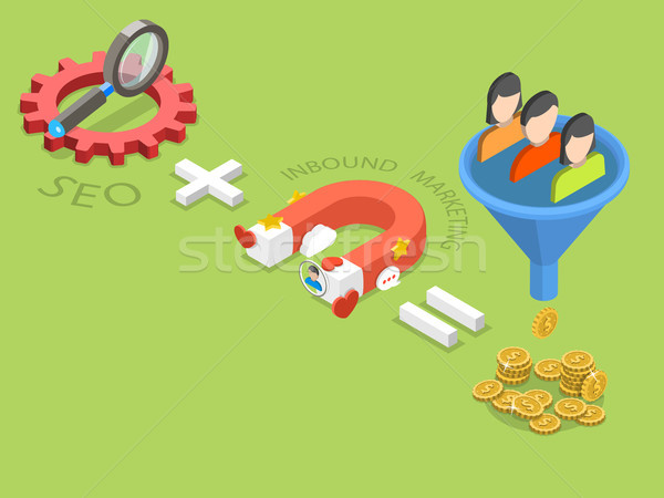 SEO plus inbound marketing flat isometric vector. Stock photo © TarikVision
