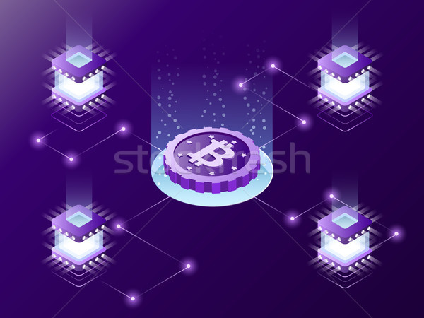 Cryptocurrency mining isometric vector concept. Stock photo © TarikVision