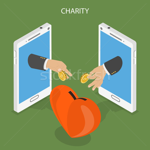 Charity flat isometric low poly vector concept. Stock photo © TarikVision