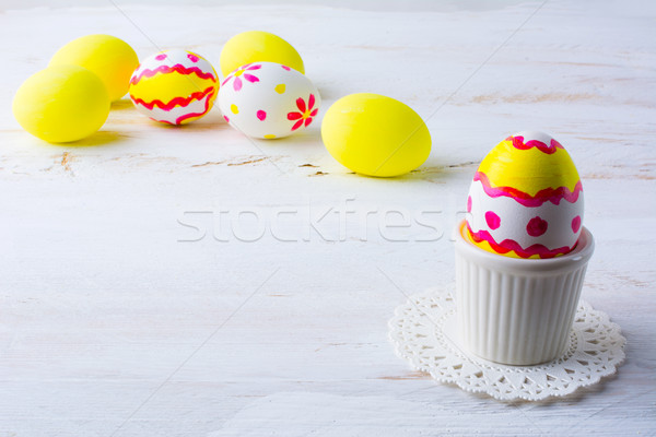 Foto d'archivio: Decorato · easter · egg · uovo · Cup · bianco · legno