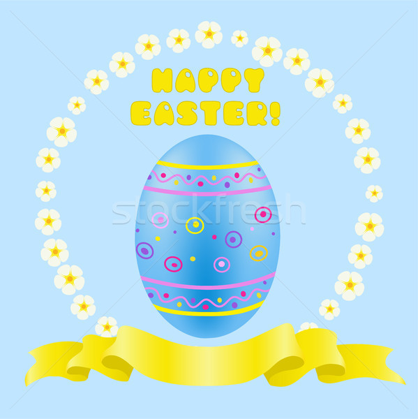 Easter blue painted egg and golden ribbon Stock photo © TasiPas