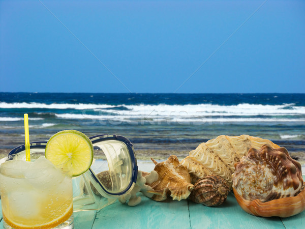 Stock photo: Seashells and beach cocktail
