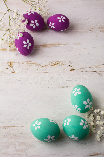 Sápadt türkiz rózsaszín díszített húsvéti tojások fehér Stock fotó © TasiPas