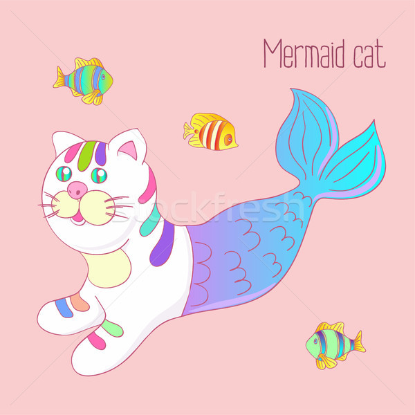 ストックフォト: かわいい · 人魚 · 猫 · 紫色 · 尾 · カラフル