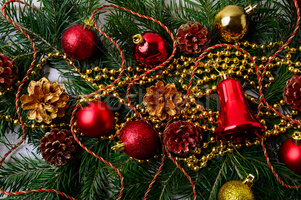 Christmas gouden kralen Rood ornamenten partij Stockfoto © TasiPas