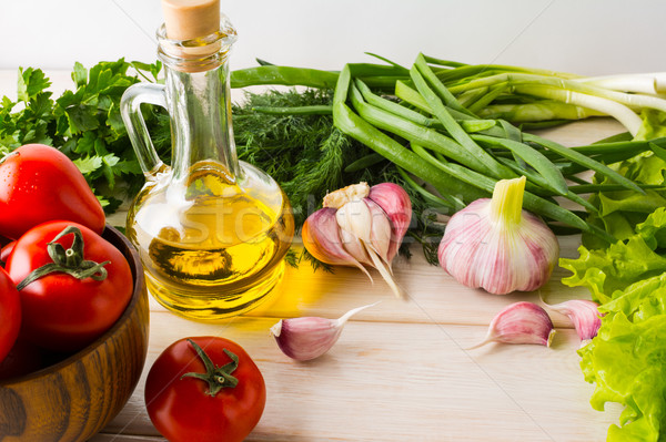 Stock photo: Fresh summer vegetables and olive oil