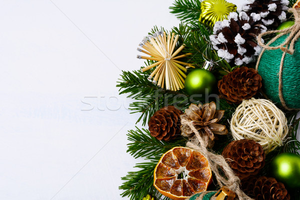 Christmas greeting background with handmade twine decorated baub Stock photo © TasiPas