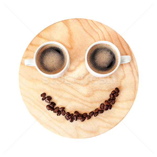 Funny coffee break concept on wooden background isolated on whit Stock photo © TasiPas