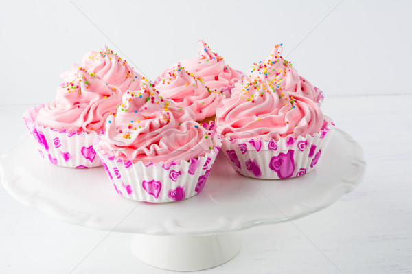 Foto stock: Decorado · rosa · aniversário · bolo · suporte