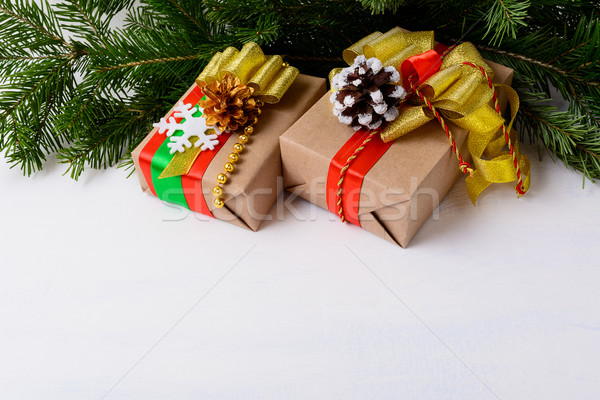 Foto stock: Natal · decorado · caixas · de · presente · presentes