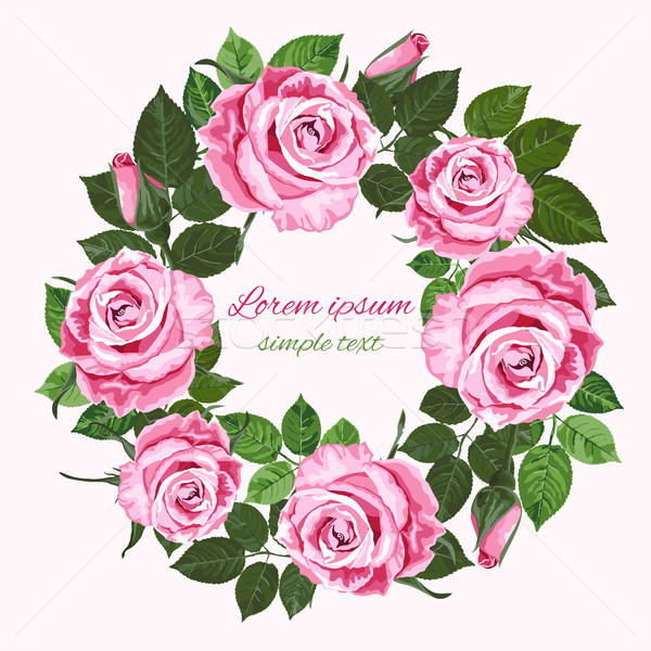 Stockfoto: Vector · bruiloft · uitnodigingen · roze · rozen · krans