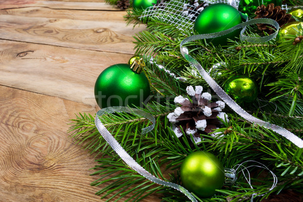 Stockfoto: Christmas · groene · sneeuw · ingericht · pine · rustiek