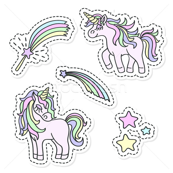 Unicorn and magic wand vector sticker set Stock photo © TasiPas